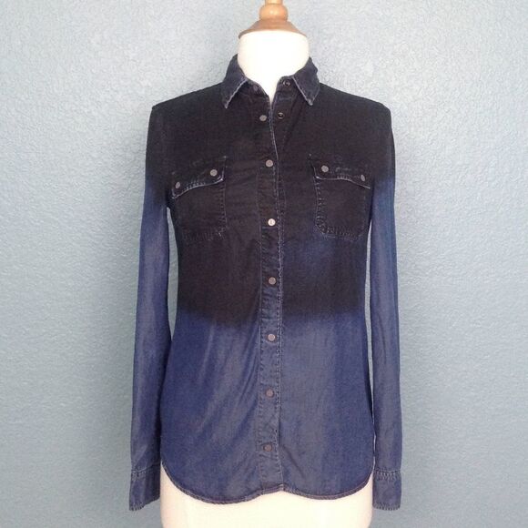 MNG Jeans Mango Waxed Chambray Ombre Top - Picture 1 of 4